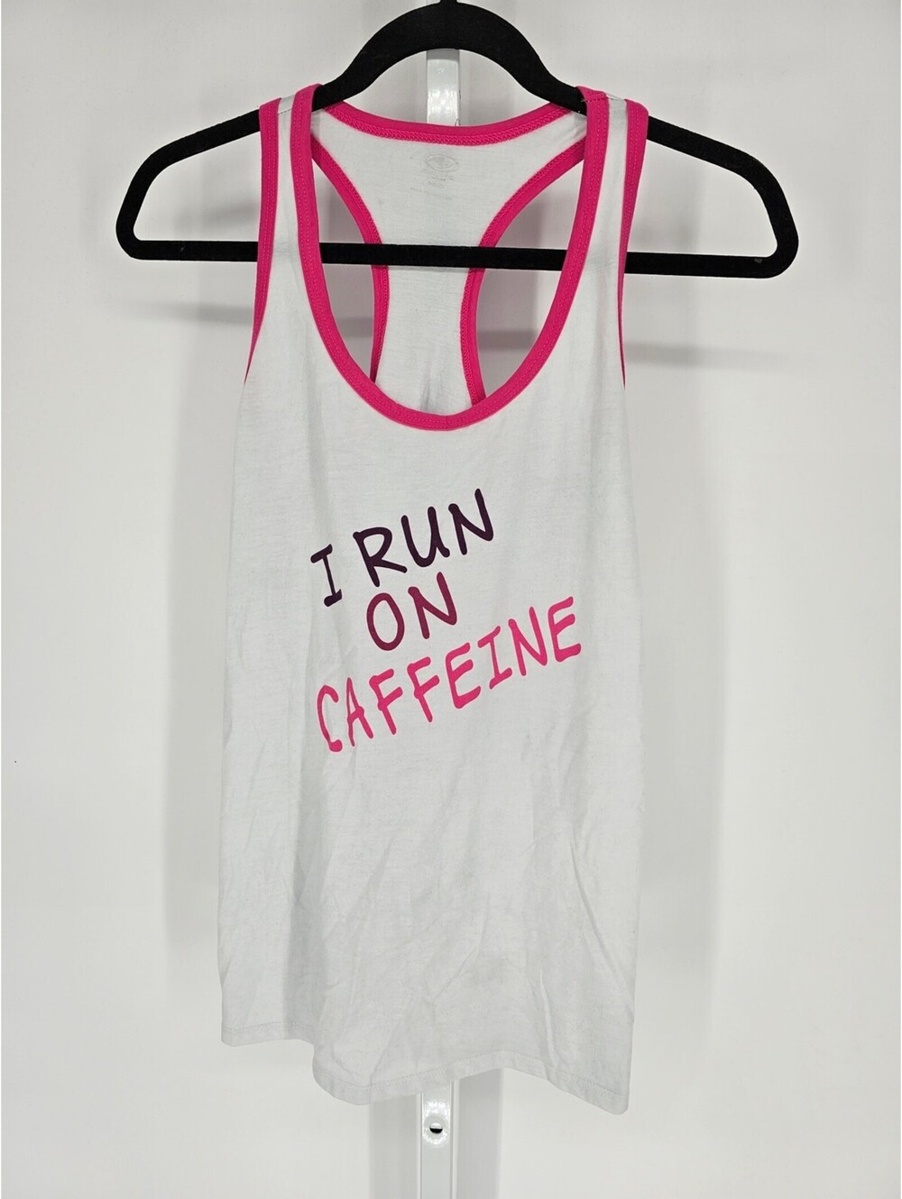 Athletic Works Women's White Racerback I run on Caffeine Top Size M